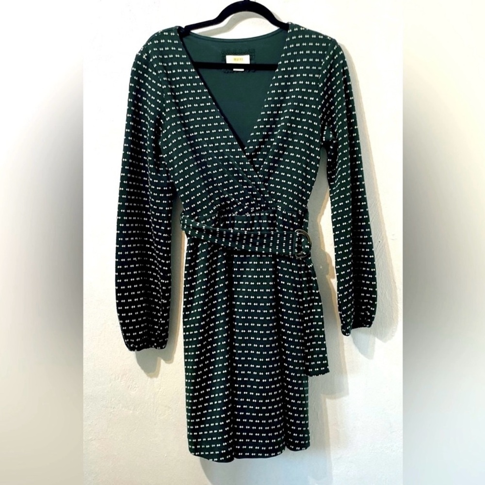 Anthropologie x Maeve-Forest Green Malta belted dress with white polka dots.S - Picture 6 of 12